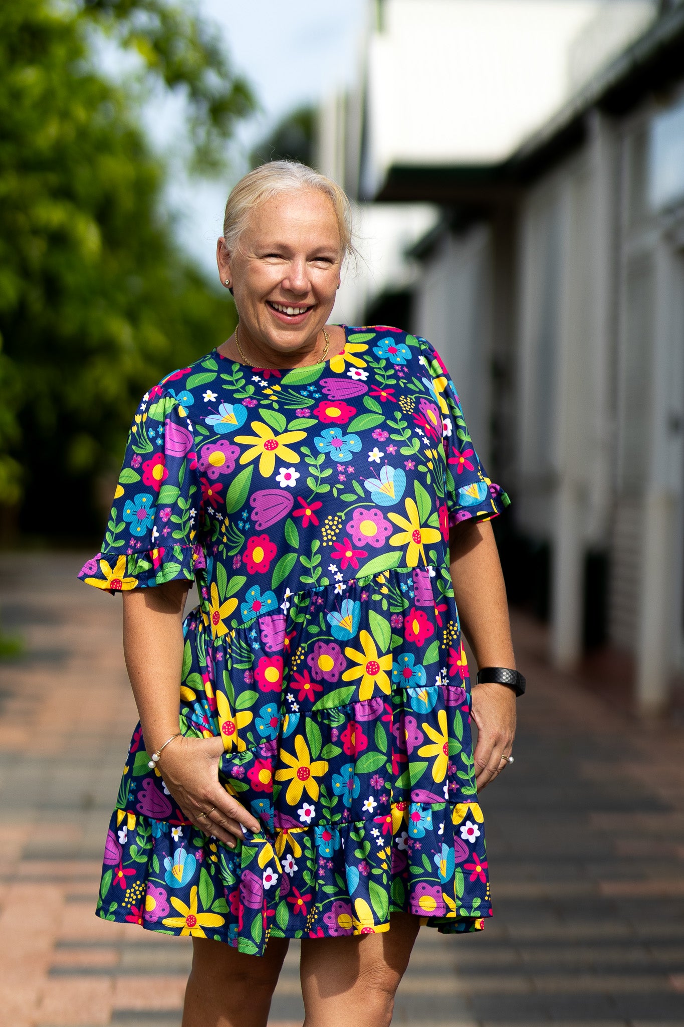 Teacher Dress Bold and Bright Flowers