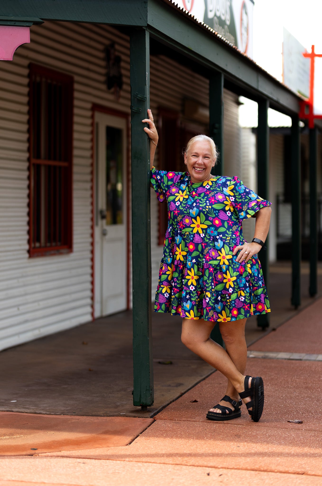 Teacher Dress Bold and Bright Flowers