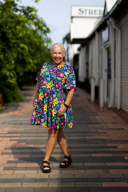 Teacher Dress Bold and Bright Flowers